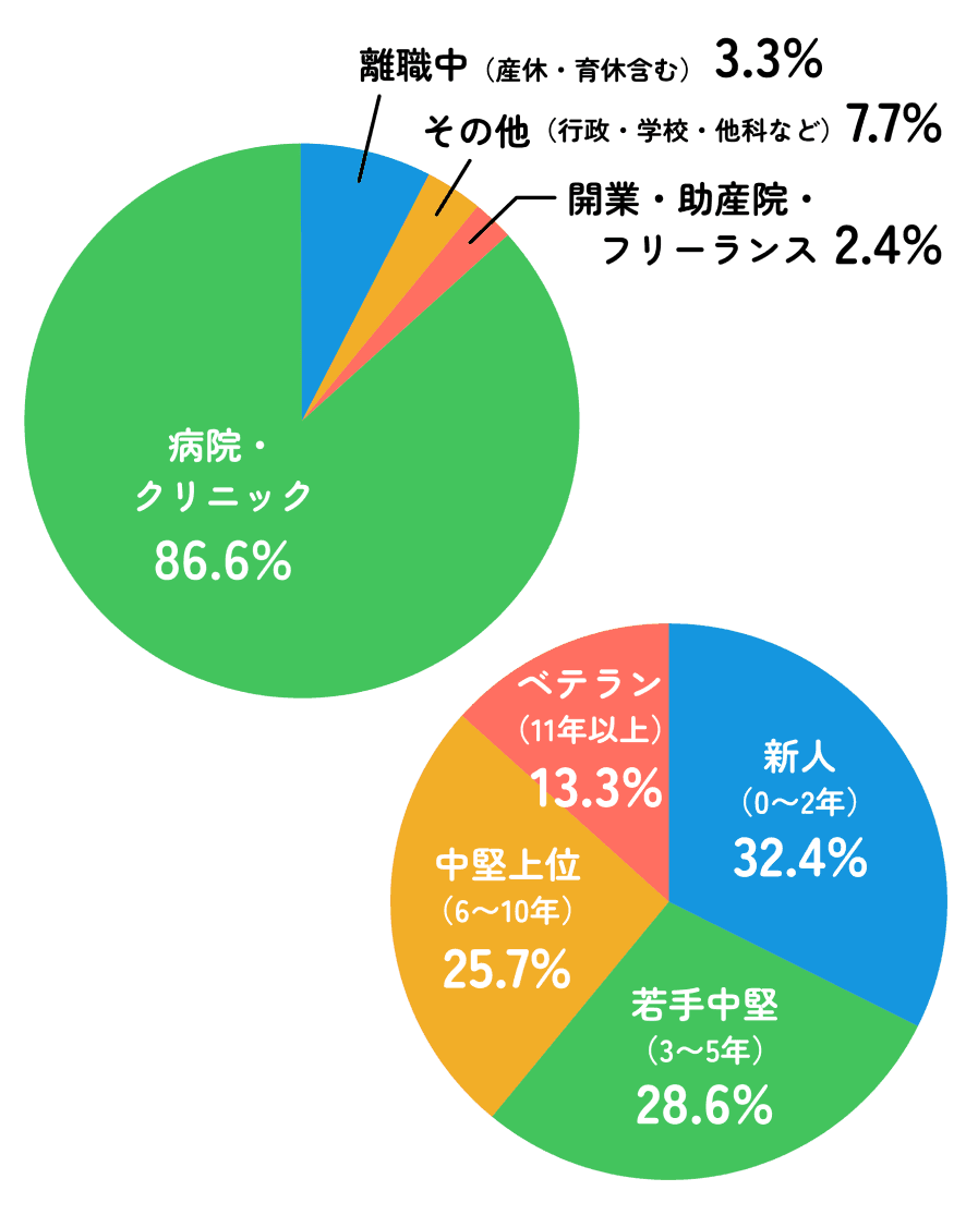 参加者の属性円グラフ - 経験年数と所属先の多様性