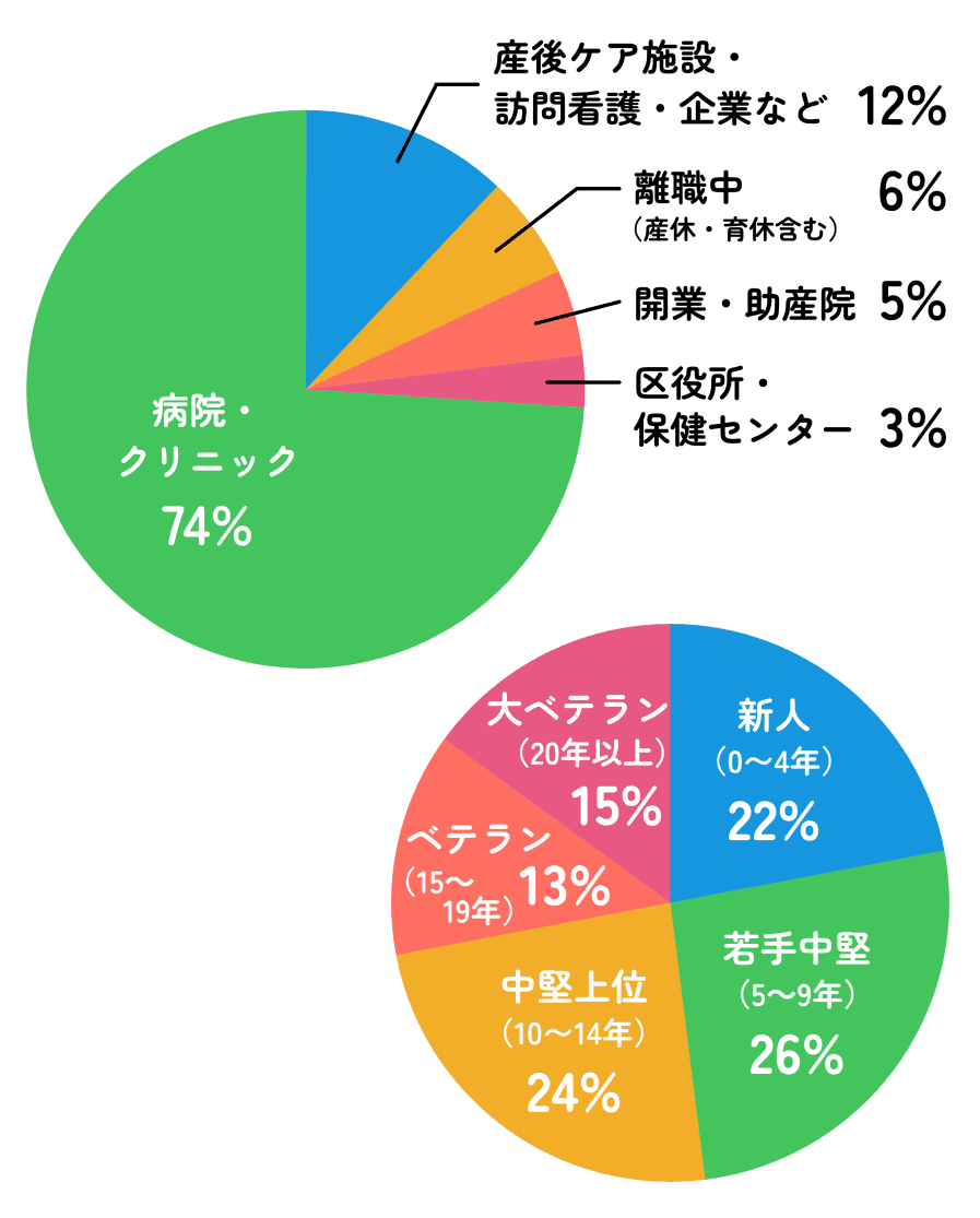 参加者の属性円グラフ - 経験年数と所属先の多様性